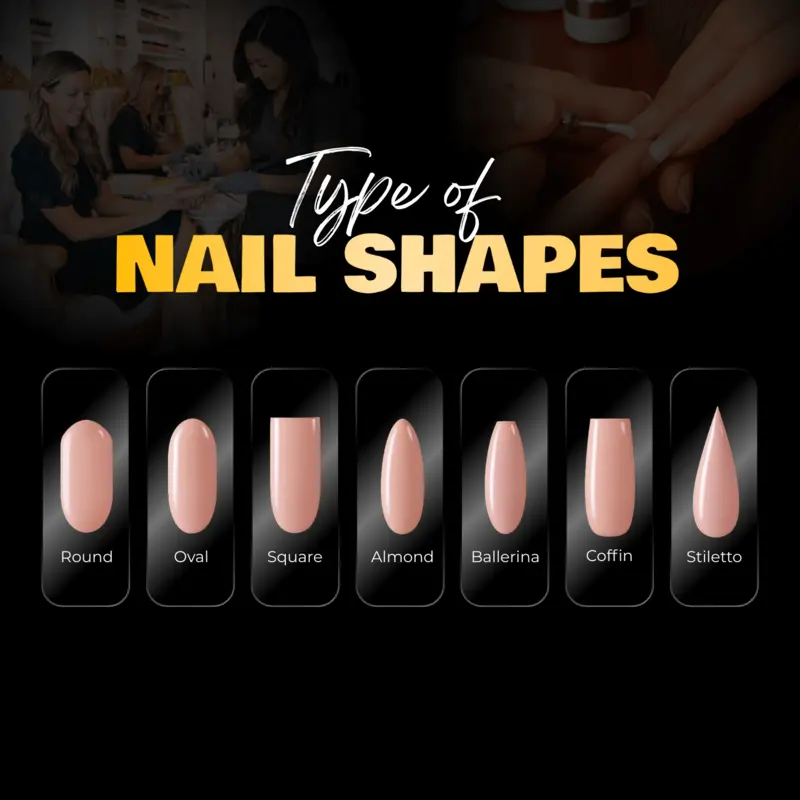 Illustration of various nail shapes for manicures.